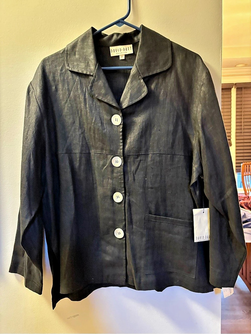 David Dart Linen Jacket Black Size Medium NWT